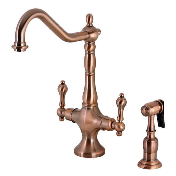 KS177ALBSAC Heritage 2-Handle Kitchen Faucet W/ Brass Sprayer, Copper